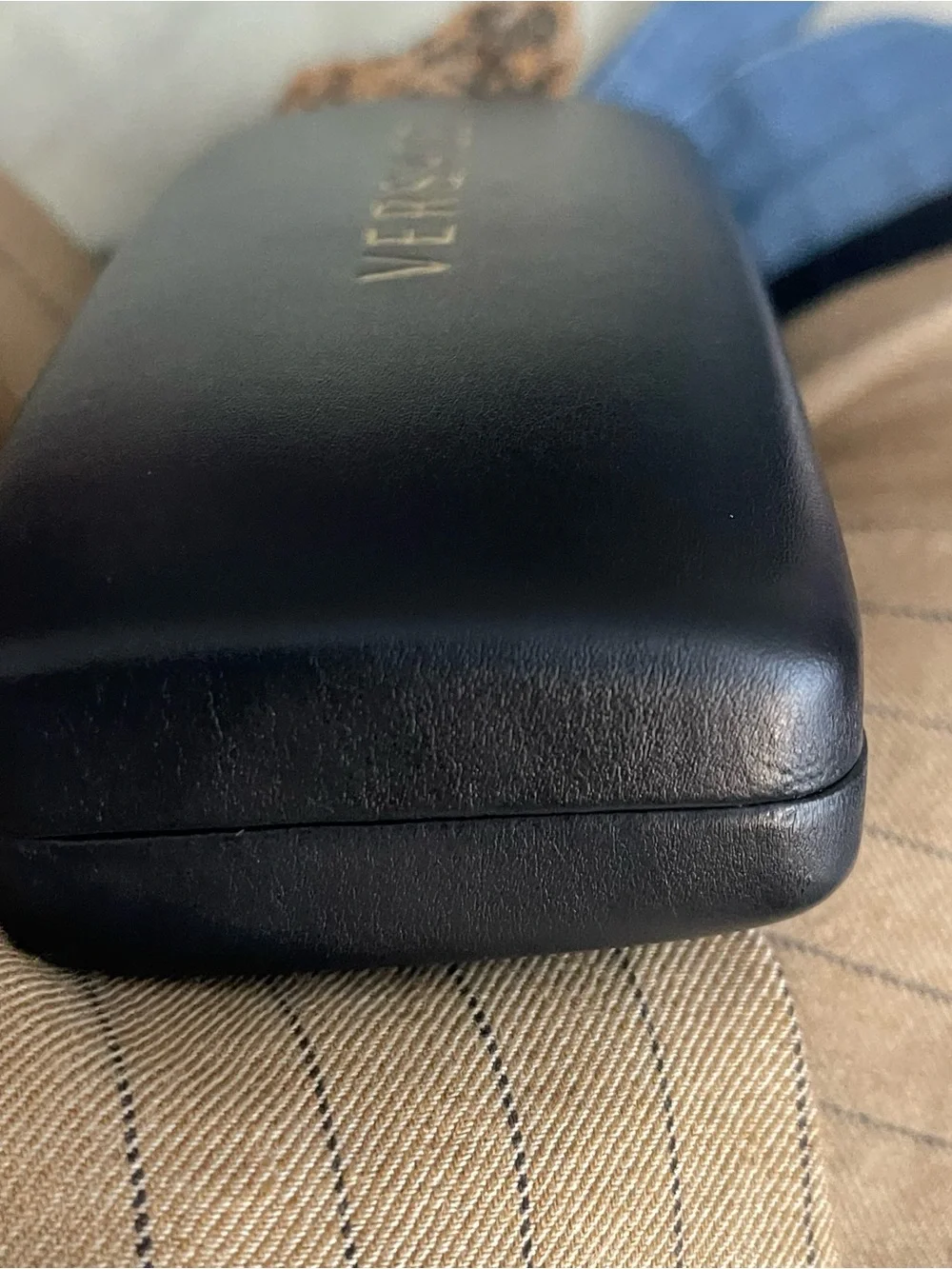 Versace Black Leather Eyewear Case with Gold Versace Logo